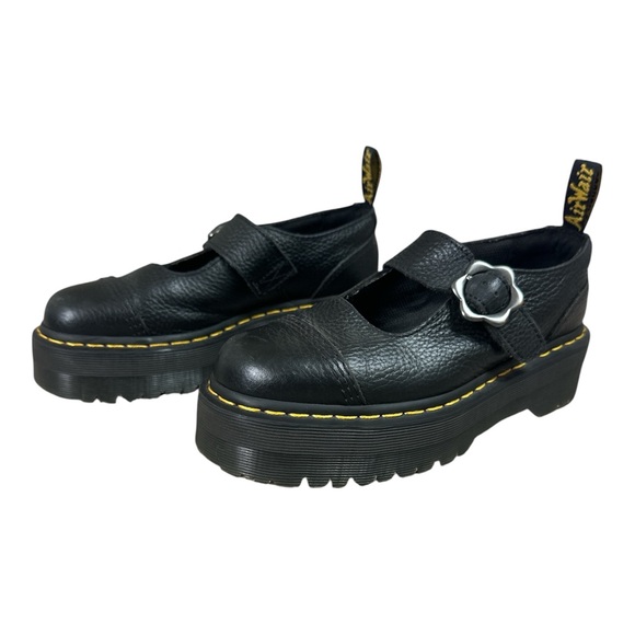 Dr. Martens ADDINA Flower Women’s Buckle Leather Platform Shoes Black Size 7 - Picture 5 of 14